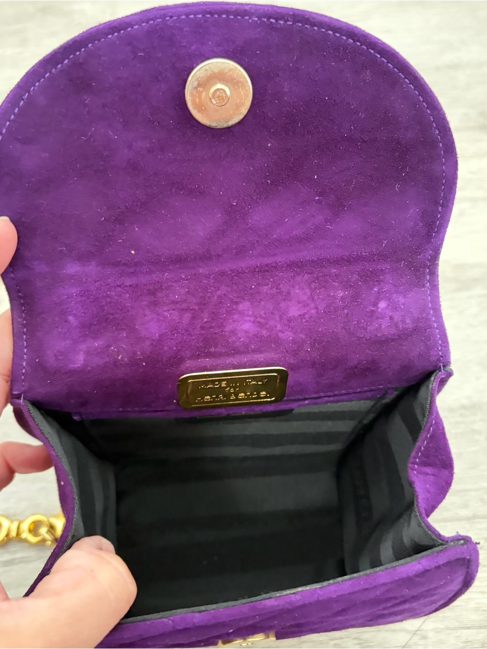 Henri Bendel Purple Velvet Mini Evening Bag Pearl Gold Leather Made In Italy - Picture 4 of 14